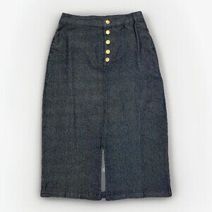 American Sweetheart Womens Jean Skirt Size S Blue Stretch Front Buttons Slit EUC